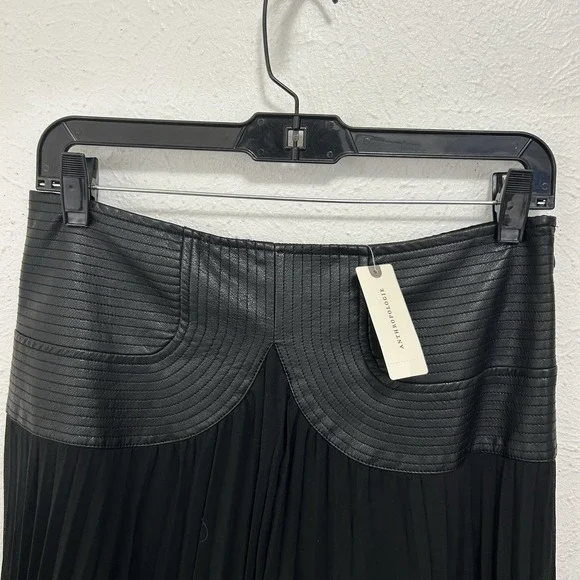 Anthropologie Maxi Skirt Faux‎ Leather Sheer Overlay Pleated Sz 6 Boho Goth Chic - Picture 4 of 10